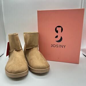 Josiny Faux Suede Boots‎ Womens 11 Tan Classic Fur Lined Ankle Booties NEW